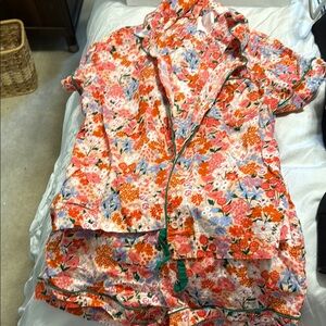 ban.do Floral Pajama Top with Orange and Blue Accents